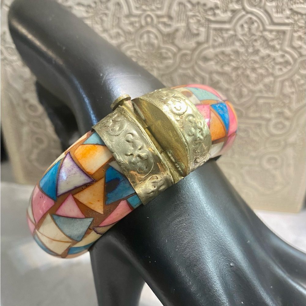 Vintage mosaic bangle bracelet - Picture 2 of 4